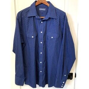 Panhandle Mens XL Plaid Blue Pearl Snap Long Sleeves Shirt Western Cowboy Rodeo